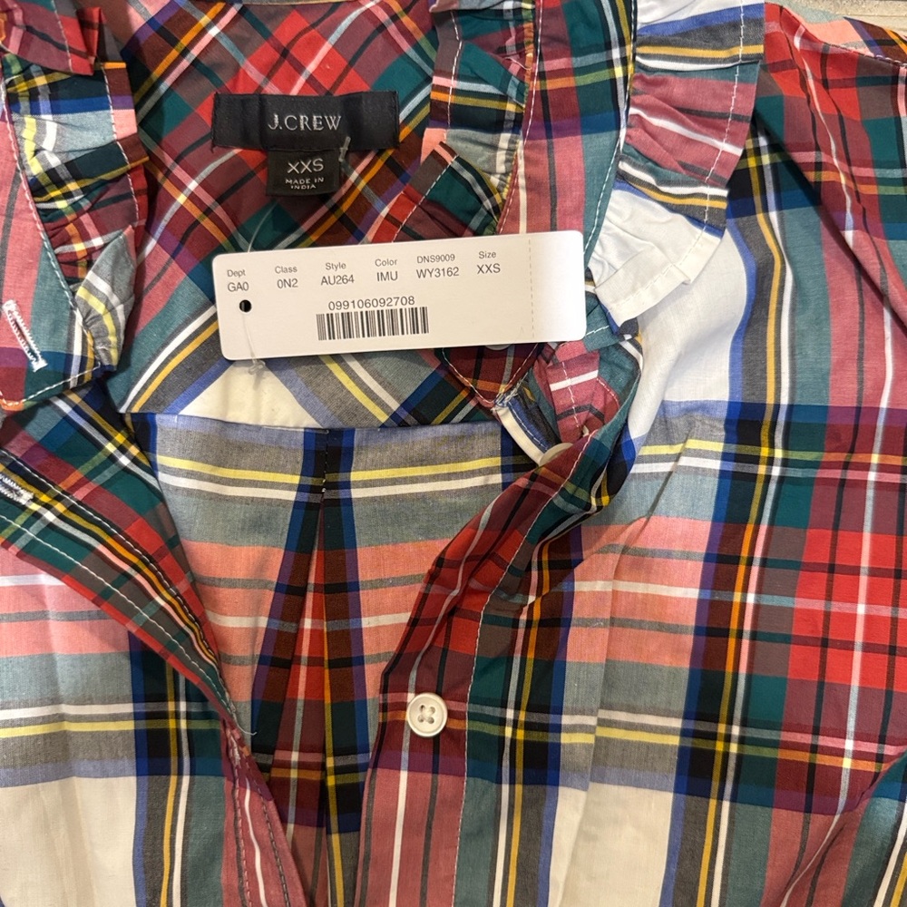 J Crew Ruffle neck classic-fit boy shirt in snowy Stewart tartan XXS - Picture 4 of 6